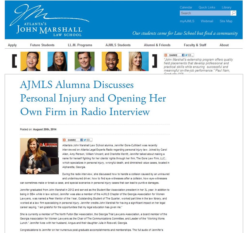 article tittled "Alumna discusses personal injury and opening her own firm"