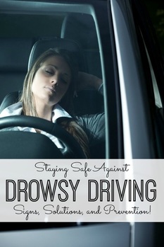 poster with a woman sleeping in a car and a sign that reads Drowsy driving