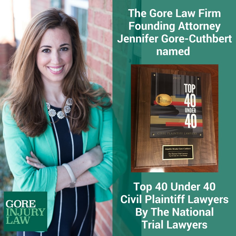 poster with Jennifer on the left side and on the right side a sign that says she won the top 40 under 40 civil plaintiff lawyers